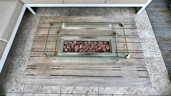 Image 1 of Modern corner lounge set including fire table