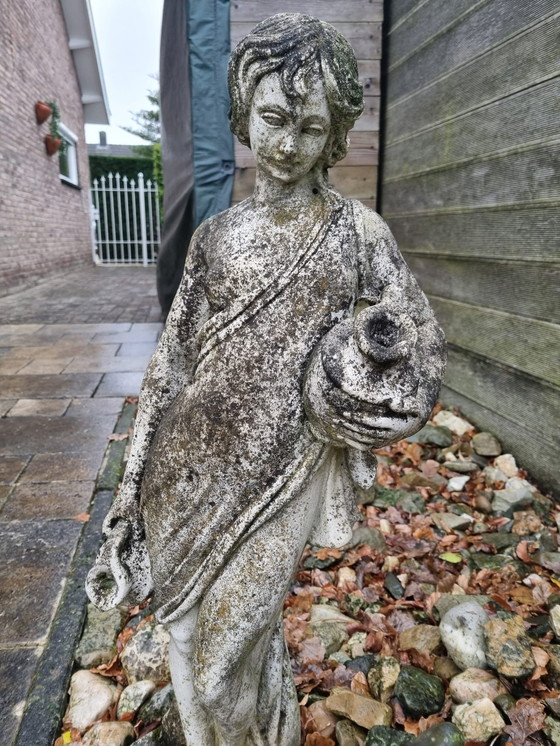 Image 1 of Garden Statue Half-Naked Woman On Pedestal Concrete With Jars Nymph