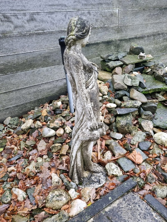 Image 1 of Garden Statue Half-Naked Woman On Pedestal Concrete With Jars Nymph