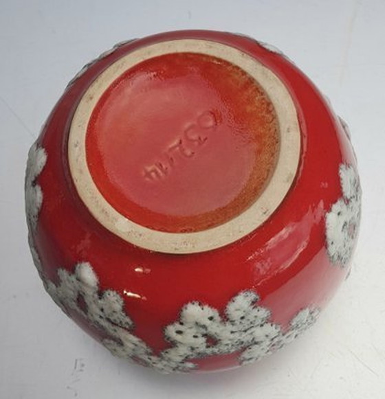 Image 1 of Red & White Fat Lava Glaze Ceramic Vase By J. Emons Sons For Wgp Rheinbach