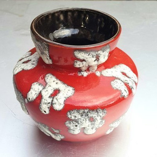 Red & White Fat Lava Glaze Ceramic Vase By J. Emons Sons For Wgp Rheinbach