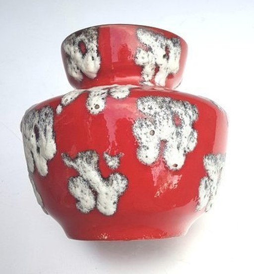 Red & White Fat Lava Glaze Ceramic Vase By J. Emons Sons For Wgp Rheinbach