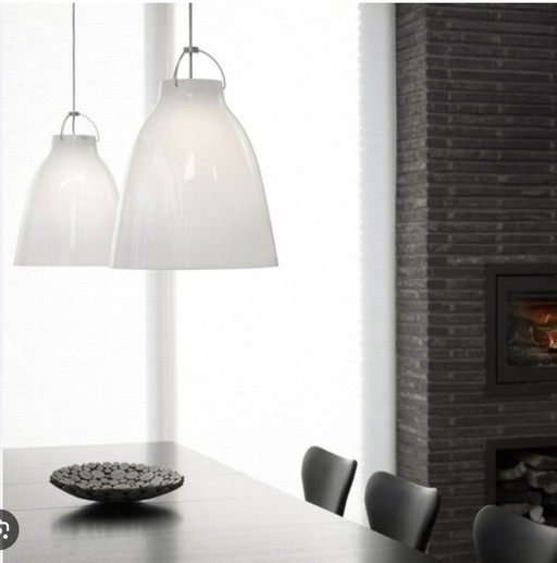 2x Caravaggio P3 Opal Pendant Lamp Fritz Hansen