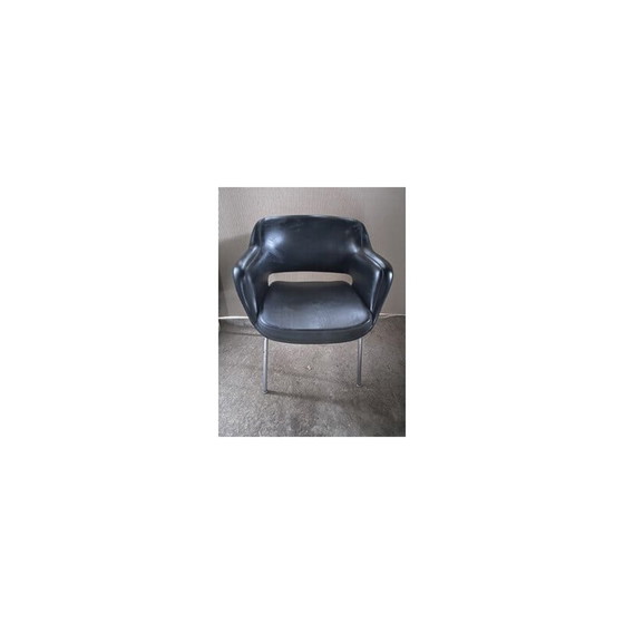 Image 1 of Vintage black leather armchair by Eero Saarien for Cassina