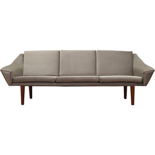 Vintage grey velour sofa, Denmark 1980s