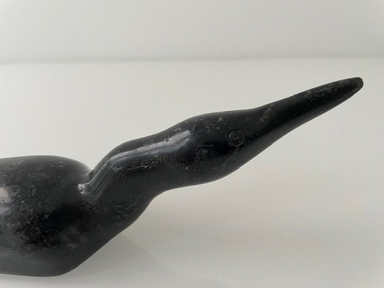 Image 1 of Inuit Art - Rare Stylized Figurine Ice Diver - Serpentine Stone