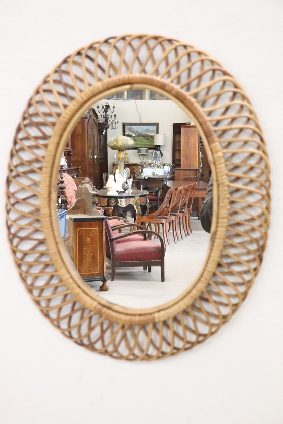 Image 1 of Wall Mirror In Bamboo, 1960S