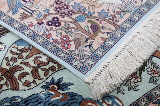 Image 1 of Original Cashmere Handknotted Pure Silk On Silk Hunting Motifs 153 X 93 Cm New Rug