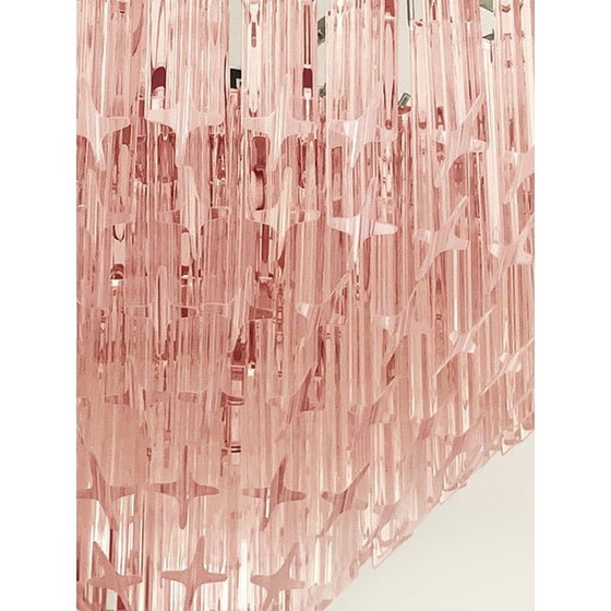 Image 1 of Lampadario vintage in vetro di Murano "Quadriedro" rosa degli anni '70