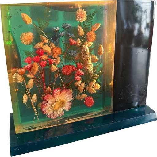Vintage resin and flower lamp, 1970