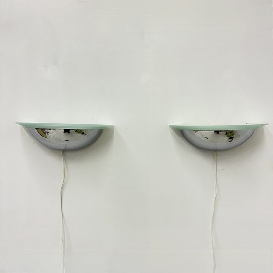 Image 1 of Pair of vintage wall lamps in chrome and glass, 1980s