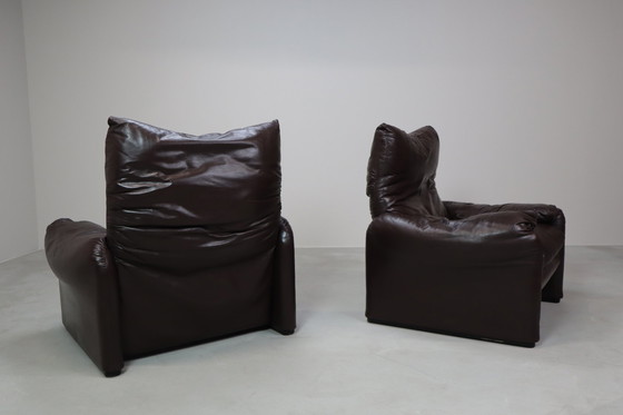 Image 1 of Pair Of Maralunga Leather Armchairs By Vico Magistretti For Cassina, 1974.