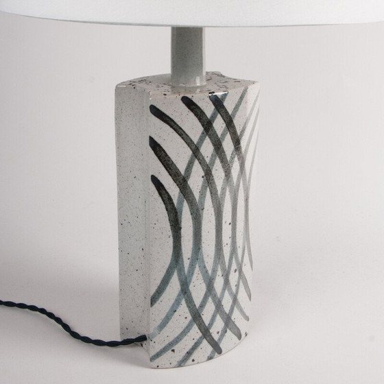 Image 1 of Vintage white table lamp with freehand black decorations by Per Linnemann-Schmidt, Denmark 1960