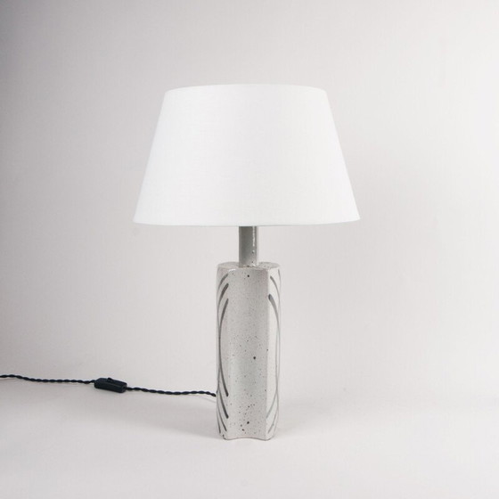 Image 1 of Vintage white table lamp with freehand black decorations by Per Linnemann-Schmidt, Denmark 1960