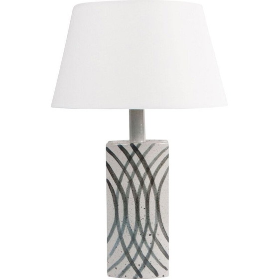 Image 1 of Vintage white table lamp with freehand black decorations by Per Linnemann-Schmidt, Denmark 1960