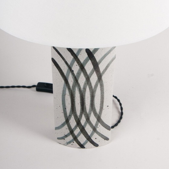 Image 1 of Vintage white table lamp with freehand black decorations by Per Linnemann-Schmidt, Denmark 1960