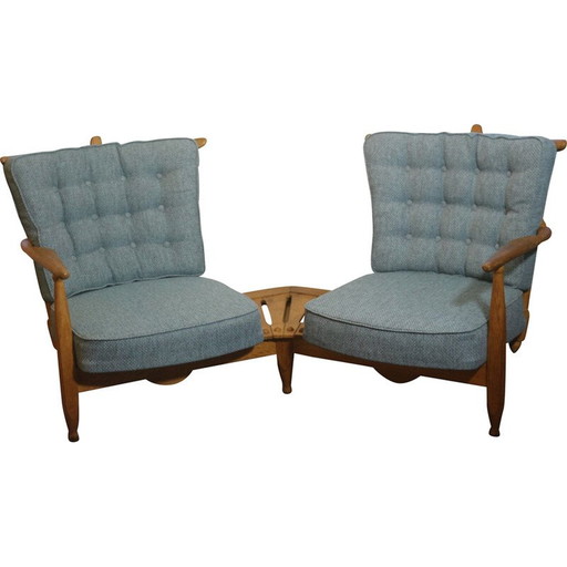 Vintage 2-seater sofa in solid oak by Guillerme et Chambron for Votre Maison, 1970
