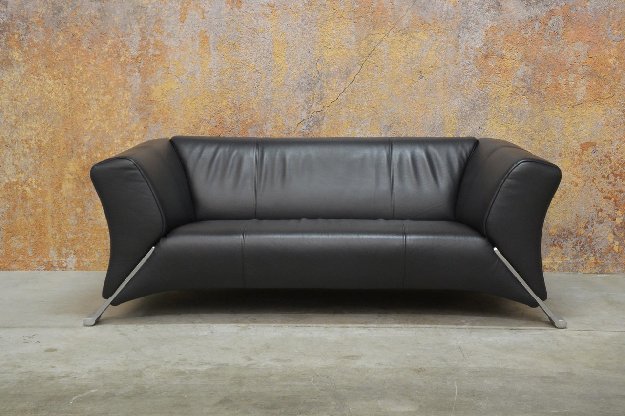 Blue black leather Rolf Benz 322 designer sofa