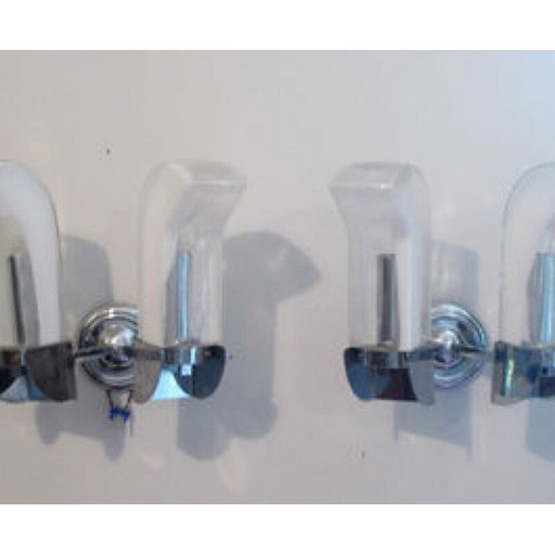 Pair of Mazzega wall lights in Murano glass and stainless steel, Carlo NASON -1960s