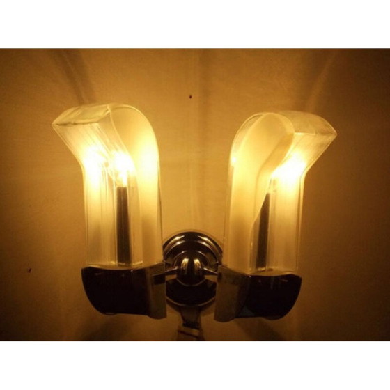 Image 1 of Pair of Mazzega wall lights in Murano glass and stainless steel, Carlo NASON -1960s