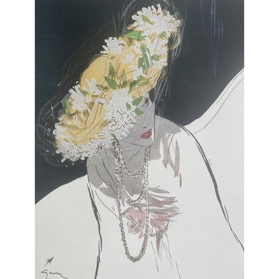 Image 1 of Vintage fashion illustration by René Grau for Gilbert Orcel, 1947