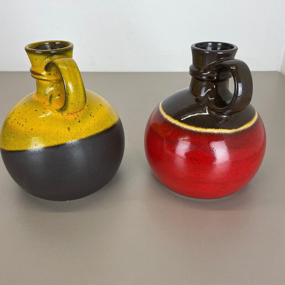 Image 1 of Pair of vintage "red yellow" ceramic vases by Steuler, Germany 1970s