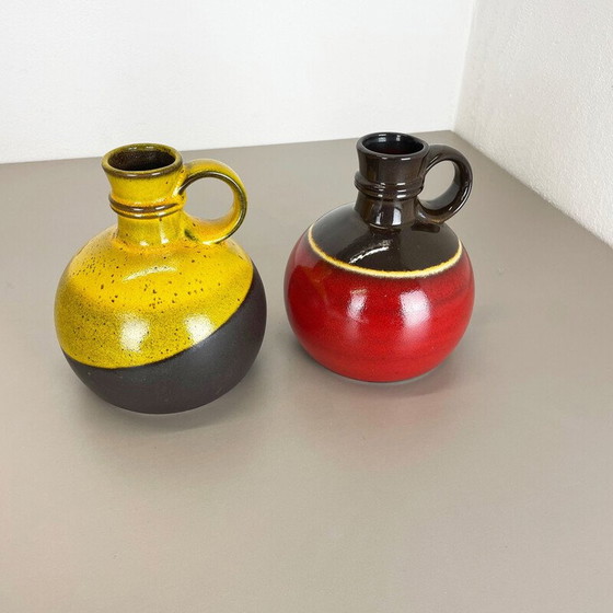 Image 1 of Pair of vintage "red yellow" ceramic vases by Steuler, Germany 1970s