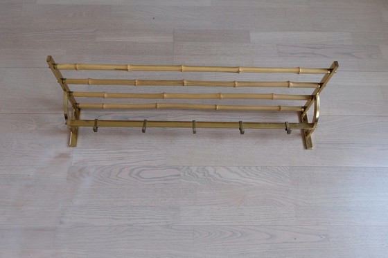 Image 1 of Set portemanteau mural porte-chapeau porte-parapluies laiton bambou vintage 80cm aEb