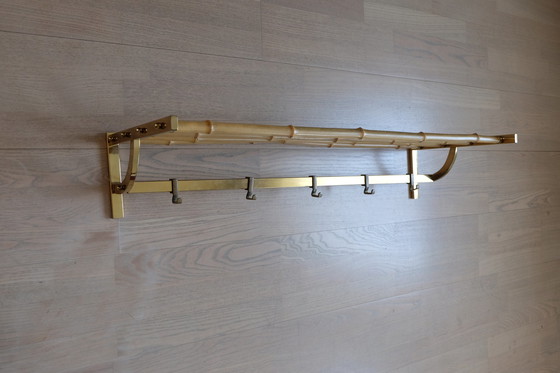 Image 1 of Set portemanteau mural porte-chapeau porte-parapluies laiton bambou vintage 80cm aEb