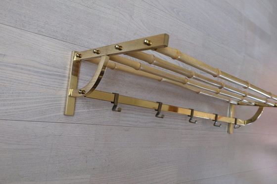 Image 1 of Set portemanteau mural porte-chapeau porte-parapluies laiton bambou vintage 80cm aEb