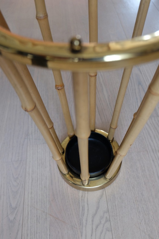 Image 1 of Set portemanteau mural porte-chapeau porte-parapluies laiton bambou vintage 80cm aEb