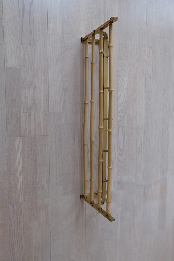 Image 1 of Set wall coat rack hat rack umbrella stand brass bamboo vintage 80cm aEb