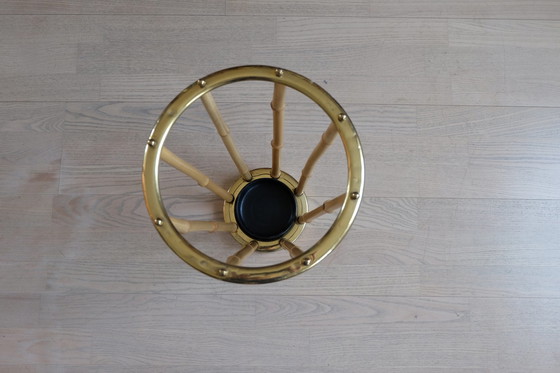 Image 1 of Set portemanteau mural porte-chapeau porte-parapluies laiton bambou vintage 80cm aEb