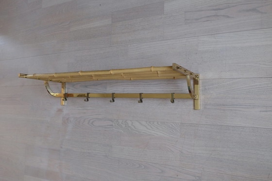 Image 1 of Set wall coat rack hat rack umbrella stand brass bamboo vintage 80cm aEb