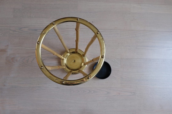 Image 1 of Set portemanteau mural porte-chapeau porte-parapluies laiton bambou vintage 80cm aEb