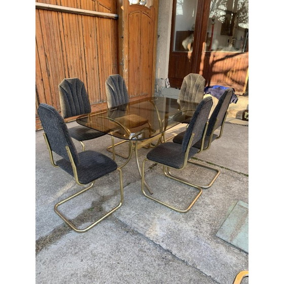 Image 1 of Vintage Italian dining set in brass and glass, 1970s