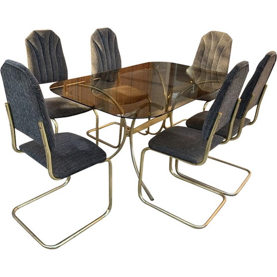 Image 1 of Vintage Italian dining set in brass and glass, 1970s