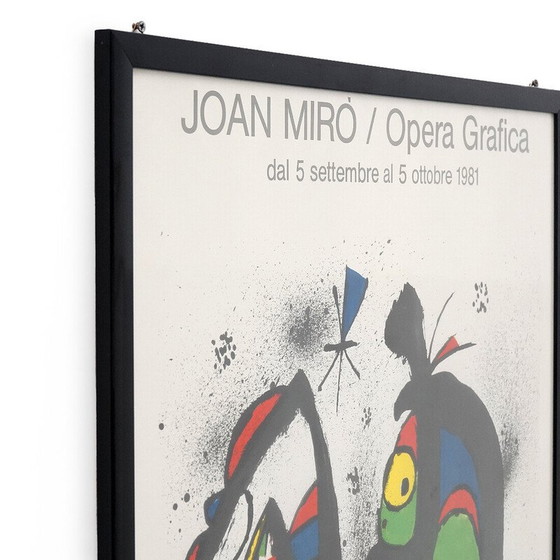 Image 1 of Vintage painting in black lacquered wood and glass by Joan Miro, 1981