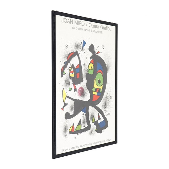 Image 1 of Vintage painting in black lacquered wood and glass by Joan Miro, 1981