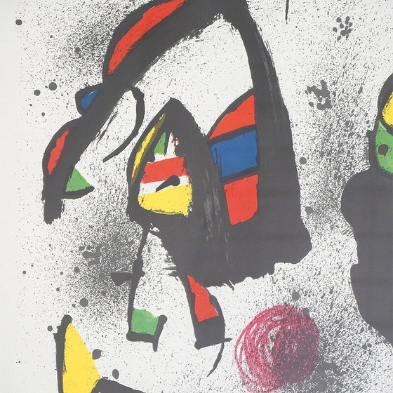 Image 1 of Vintage painting in black lacquered wood and glass by Joan Miro, 1981