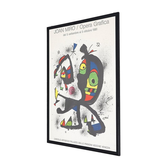 Image 1 of Vintage painting in black lacquered wood and glass by Joan Miro, 1981