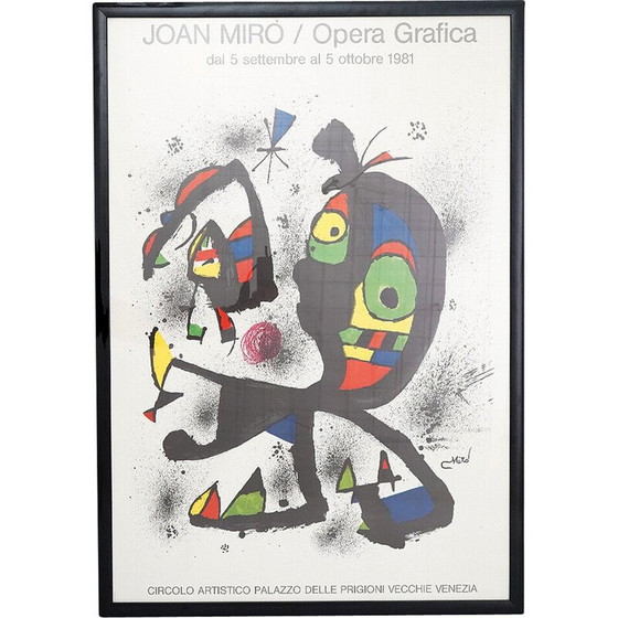 Image 1 of Vintage painting in black lacquered wood and glass by Joan Miro, 1981