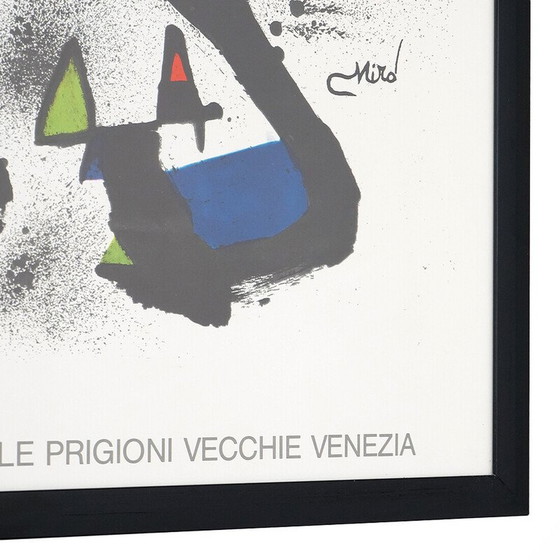 Image 1 of Vintage painting in black lacquered wood and glass by Joan Miro, 1981