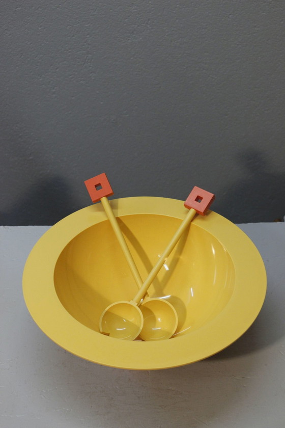 Image 1 of Euclid" Salad Bowl & Cutlery Design Michael Graves Pour Alessi 1980S Memphis