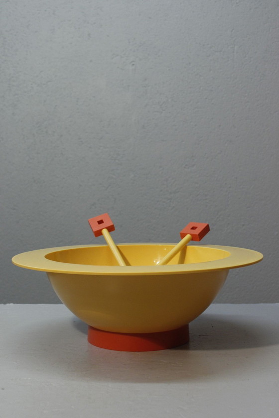 Image 1 of Euclid" Salad Bowl & Cutlery Design Michael Graves Pour Alessi 1980S Memphis