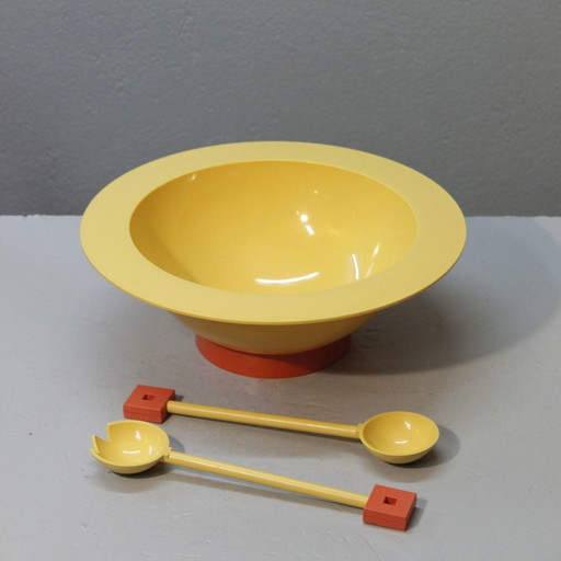 Euclid" Salad Bowl & Cutlery Design Michael Graves Pour Alessi 1980S Memphis