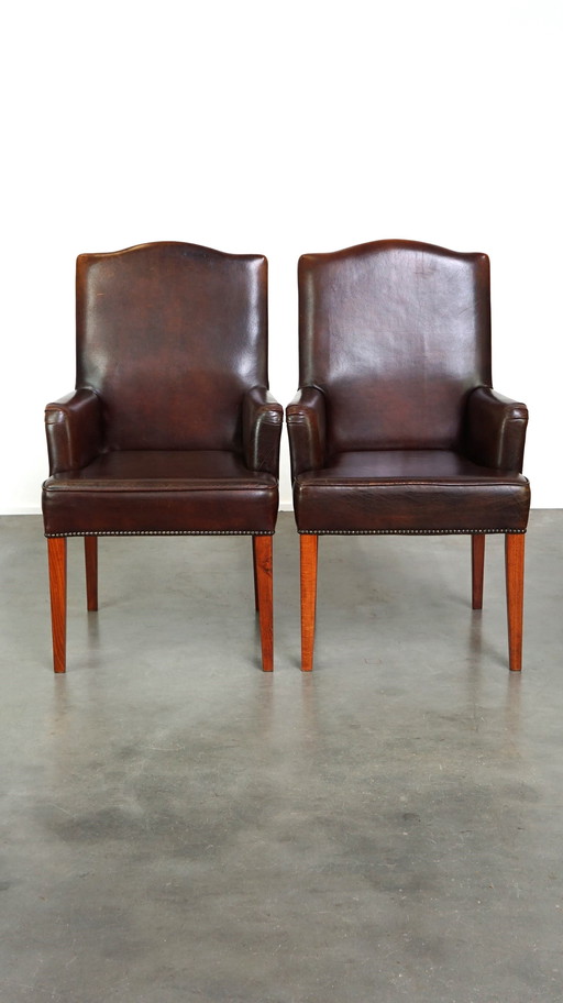 4 x Sheep leather dining chair with low armrests