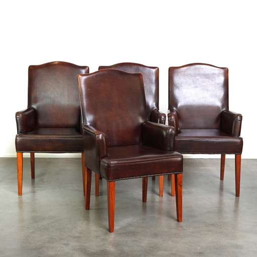 4 x Sheep leather dining chair with low armrests