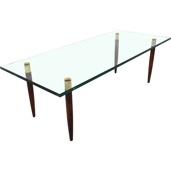 Image 1 of Vintage beech and glass coffee table, Sweden 1970