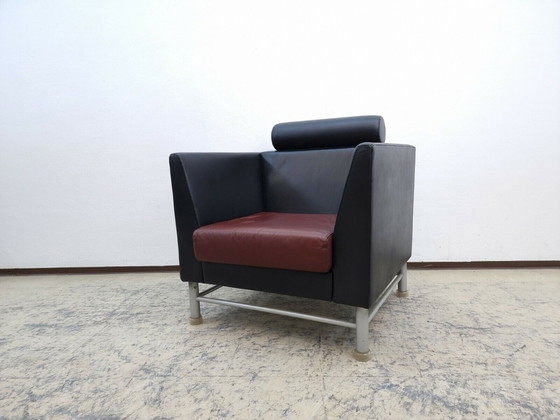 Image 1 of Knoll International Fauteuil en cuir véritable Ettore Sottsass rouge/noir Fauteuil design